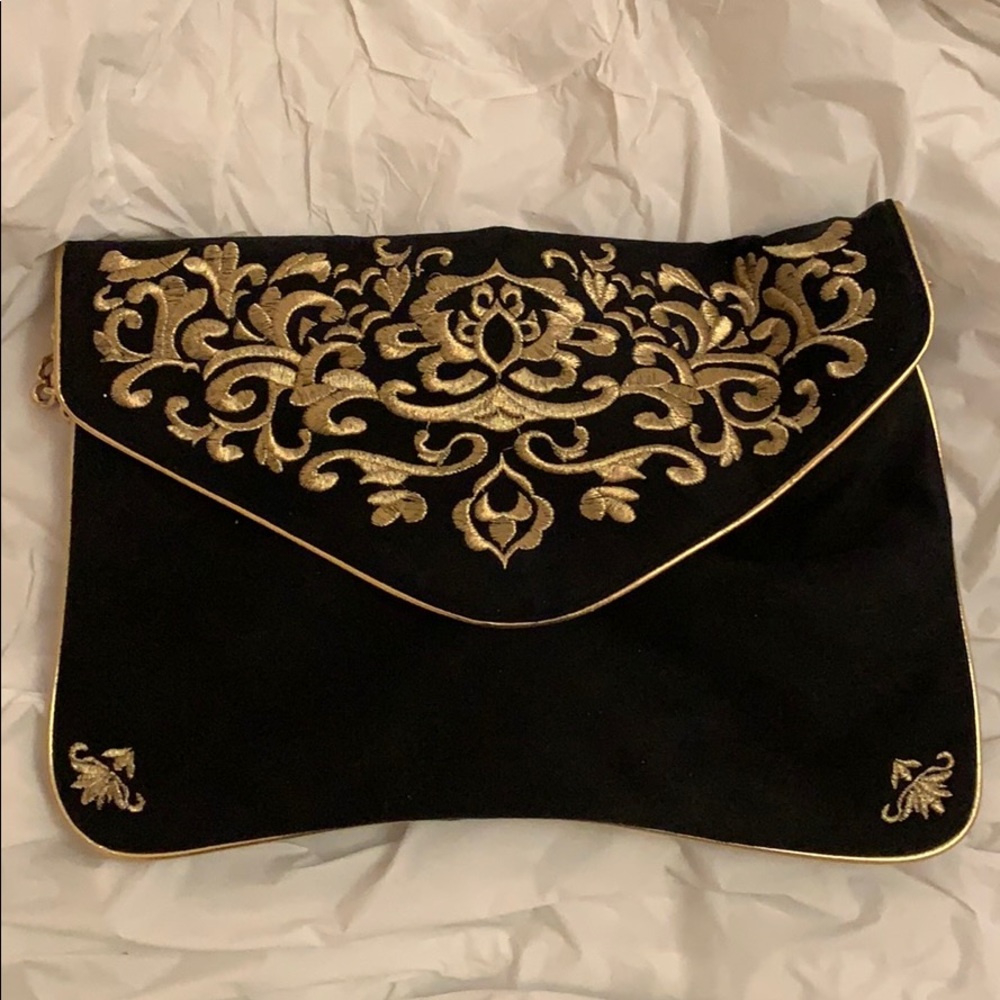 Express Gold Embroidery Velvet Clutch